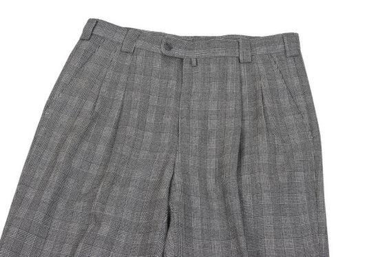 GIANNI VERSACE Wool Glen Check 2-Tuck Pants Gray Size 50