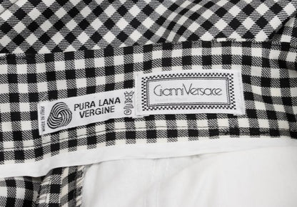 GIANNI VERSACE Wool Off-Black Gingham 2-Pleat Pants Size L