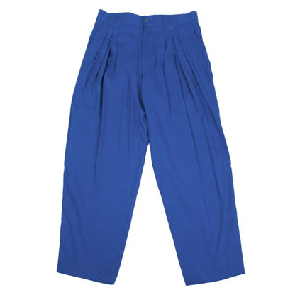 GIANNI VERSACE Blue Silk Linen 3-Pleat Pants Size 50