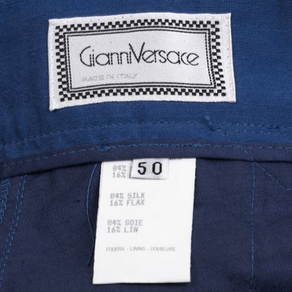 GIANNI VERSACE Blue Silk Linen 3-Pleat Pants Size 50