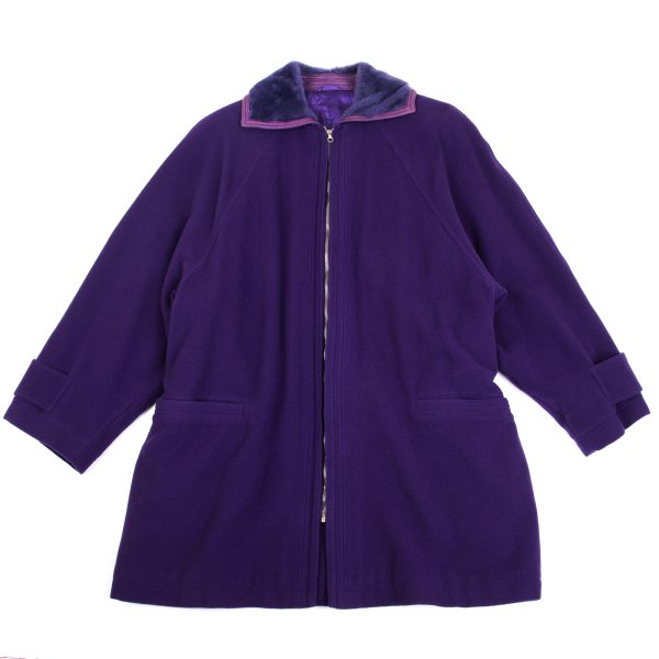 GIANNI VERSACE Cashmere Wool Fur Collar Jacket Purple Size L
