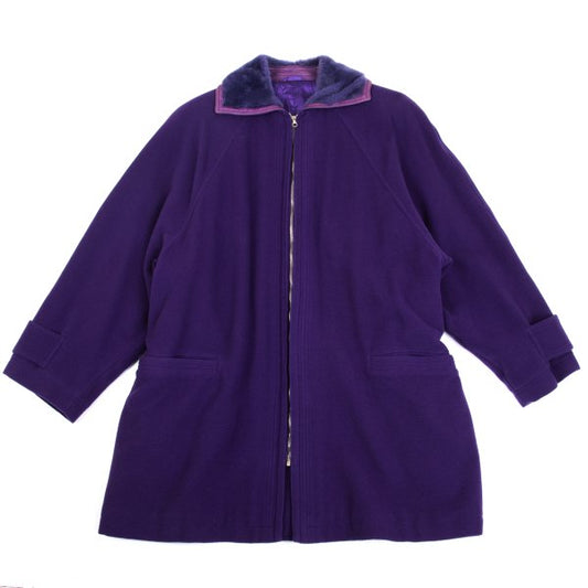 GIANNI VERSACE Cashmere Wool Fur Collar Jacket Purple Size L