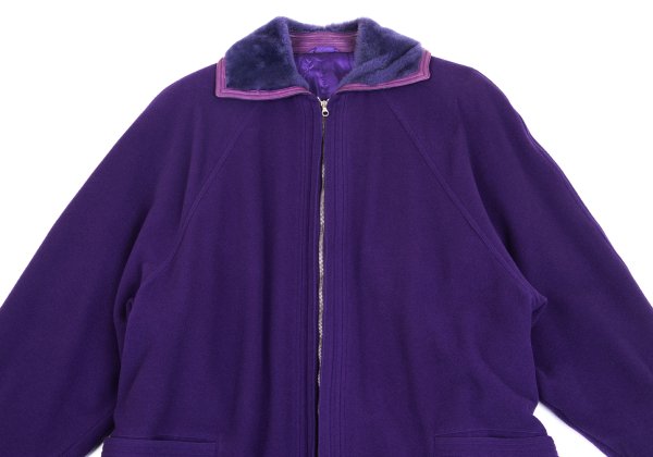 GIANNI VERSACE Cashmere Wool Fur Collar Jacket Purple Size L