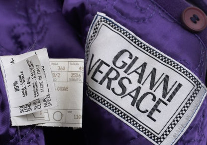 GIANNI VERSACE Cashmere Wool Fur Collar Jacket Purple Size L