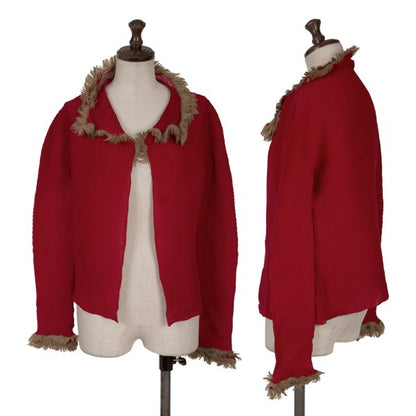 ISSEY MIYAKE me Faux Fur Pleated Reddish Brown Cardigan Size F