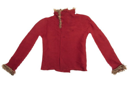ISSEY MIYAKE me Faux Fur Pleated Reddish Brown Cardigan Size F
