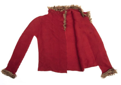 ISSEY MIYAKE me Faux Fur Pleated Reddish Brown Cardigan Size F