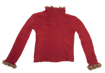 ISSEY MIYAKE me Faux Fur Pleated Reddish Brown Cardigan Size F