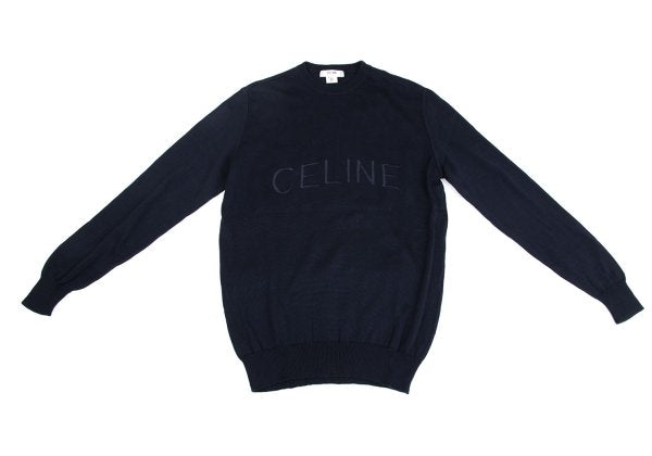 CELINE Logo Embroidered Cotton Sweater Navy Size 40