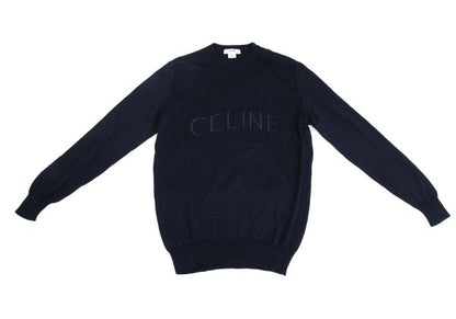 CELINE Logo Embroidered Cotton Sweater Navy Size 40