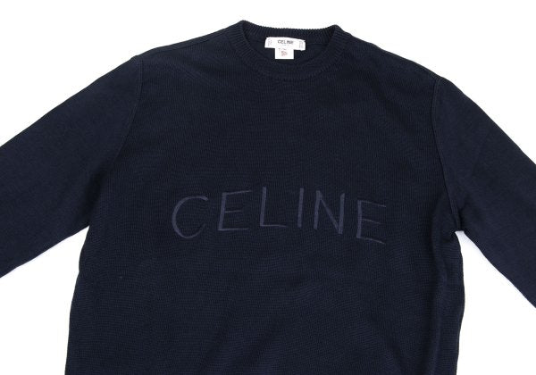 CELINE Logo Embroidered Cotton Sweater Navy Size 40