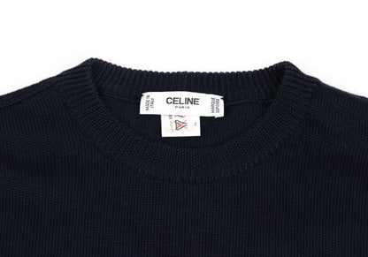 CELINE Logo Embroidered Cotton Sweater Navy Size 40