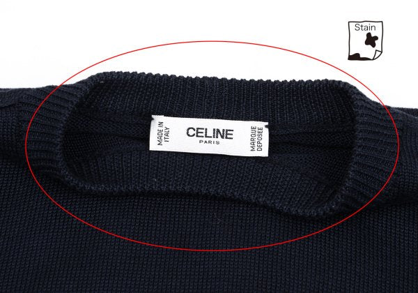CELINE Logo Embroidered Cotton Sweater Navy Size 40