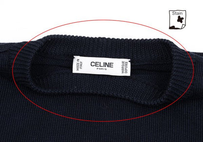 CELINE Logo Embroidered Cotton Sweater Navy Size 40