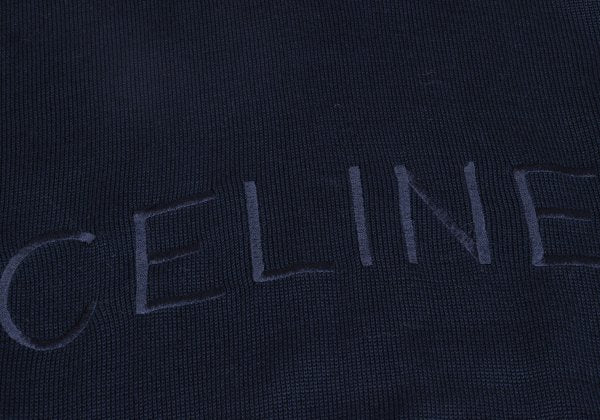 CELINE Logo Embroidered Cotton Sweater Navy Size 40