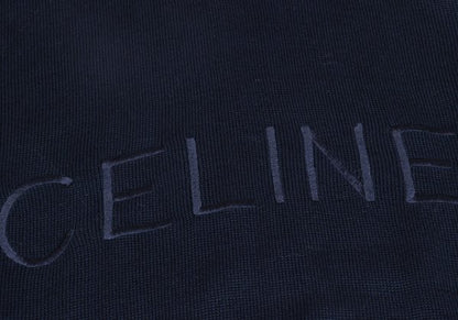 CELINE Logo Embroidered Cotton Sweater Navy Size 40
