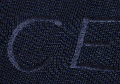 CELINE Logo Embroidered Cotton Sweater Navy Size 40