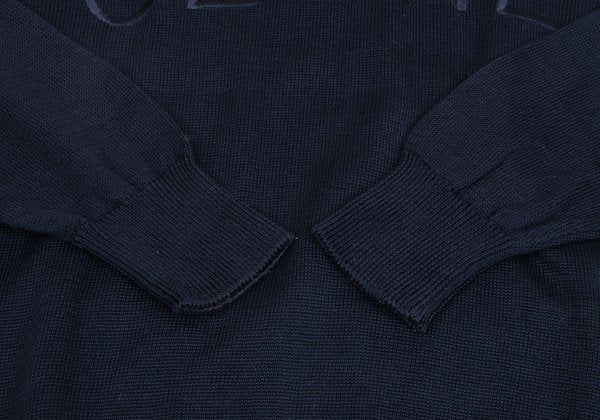 CELINE Logo Embroidered Cotton Sweater Navy Size 40