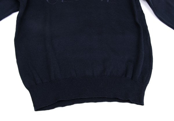 CELINE Logo Embroidered Cotton Sweater Navy Size 40