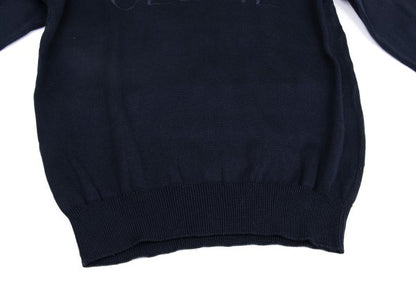 CELINE Logo Embroidered Cotton Sweater Navy Size 40