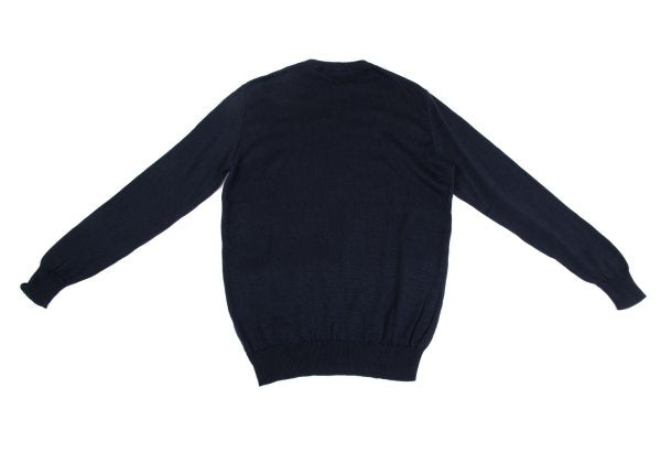 CELINE Logo Embroidered Cotton Sweater Navy Size 40