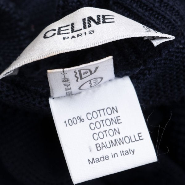 CELINE Logo Embroidered Cotton Sweater Navy Size 40