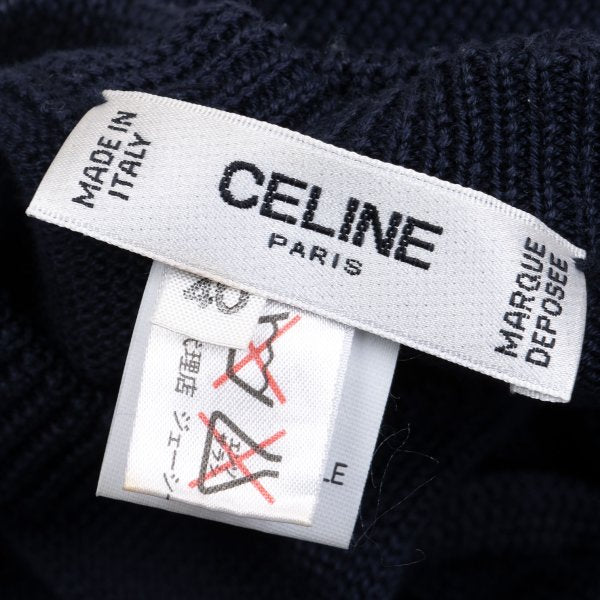 CELINE Logo Embroidered Cotton Sweater Navy Size 40