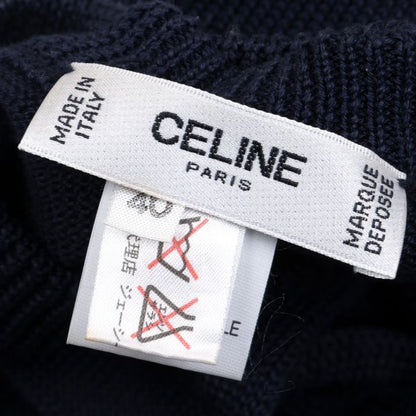 CELINE Logo Embroidered Cotton Sweater Navy Size 40