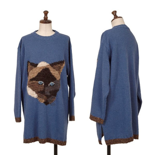 Krizia poi Cat Jacquard Alpaca Blend Knit Tunic Blue Size M
