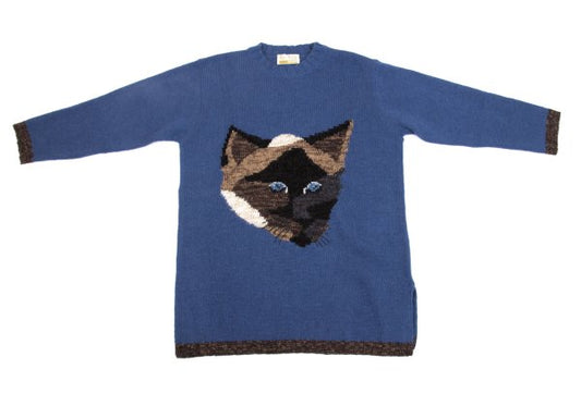 Krizia poi Cat Jacquard Alpaca Blend Knit Tunic Blue Size M