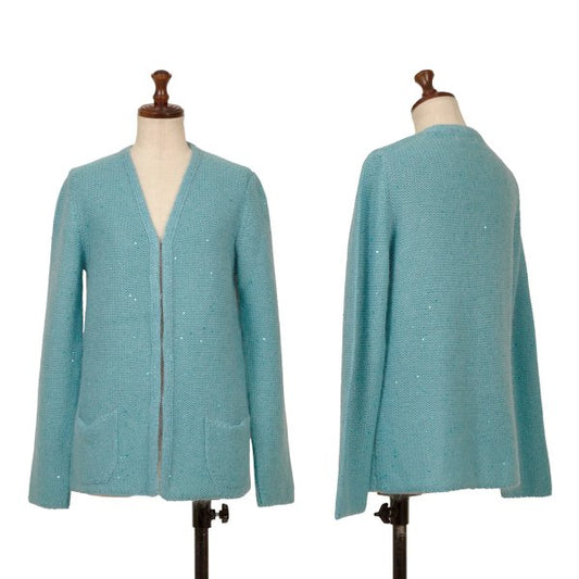 ICEBERG Lame Sequin Knit Cardigan Turquoise Size S