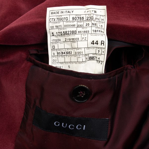 GUCCI Velvet Patch Pocket Peaked Jacket Bordeaux Size 44