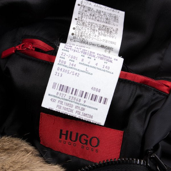 HUGO BOSS Detachable Fur Flap Pocket Jacket Black Size L