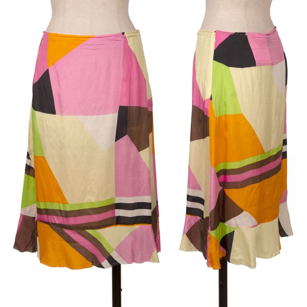 COMME des GARCONS Rayon Geometric Print Skirt Multi Size S