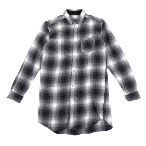 GANRYU Wool Ombre Check Flannel Long Sleeve Shirt Gray Size S