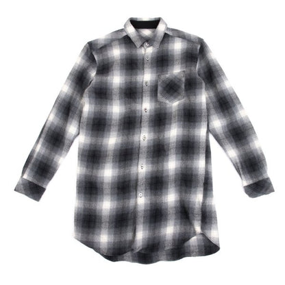 GANRYU Wool Ombre Check Flannel Long Sleeve Shirt Gray Size S