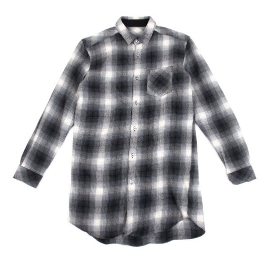 GANRYU Wool Ombre Check Flannel Long Sleeve Shirt Gray Size S