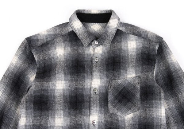 GANRYU Wool Ombre Check Flannel Long Sleeve Shirt Gray Size S