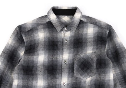 GANRYU Wool Ombre Check Flannel Long Sleeve Shirt Gray Size S
