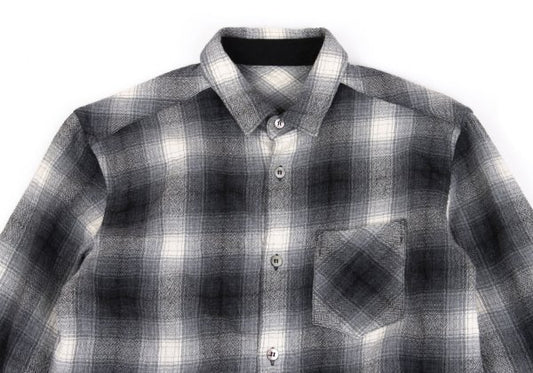 GANRYU Wool Ombre Check Flannel Long Sleeve Shirt Gray Size S