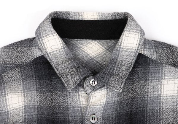 GANRYU Wool Ombre Check Flannel Long Sleeve Shirt Gray Size S
