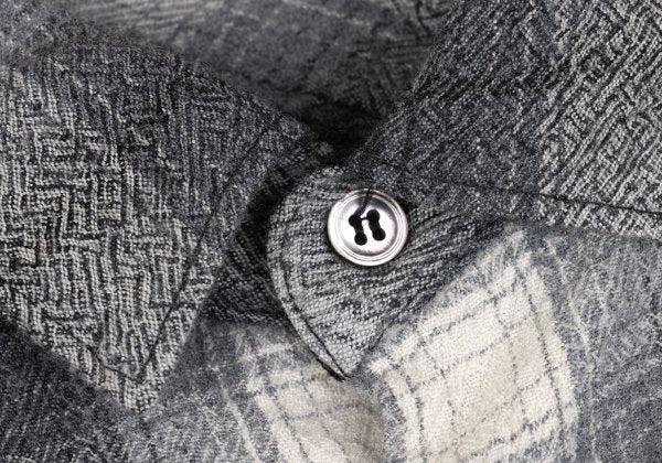 GANRYU Wool Ombre Check Flannel Long Sleeve Shirt Gray Size S
