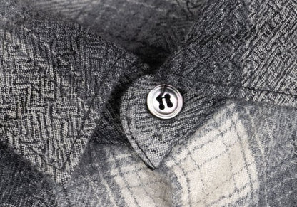 GANRYU Wool Ombre Check Flannel Long Sleeve Shirt Gray Size S