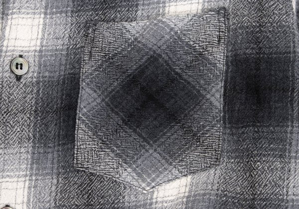 GANRYU Wool Ombre Check Flannel Long Sleeve Shirt Gray Size S