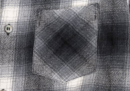 GANRYU Wool Ombre Check Flannel Long Sleeve Shirt Gray Size S