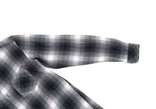 GANRYU Wool Ombre Check Flannel Long Sleeve Shirt Gray Size S