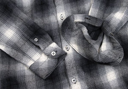 GANRYU Wool Ombre Check Flannel Long Sleeve Shirt Gray Size S