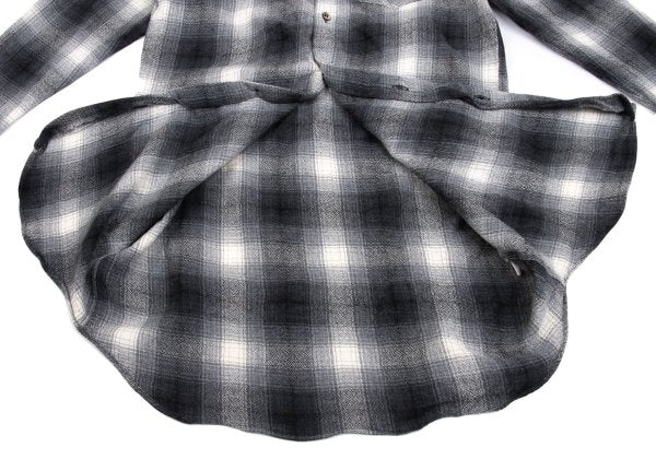 GANRYU Wool Ombre Check Flannel Long Sleeve Shirt Gray Size S