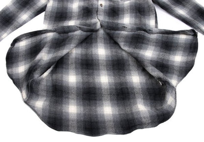 GANRYU Wool Ombre Check Flannel Long Sleeve Shirt Gray Size S