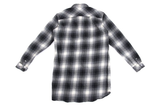 GANRYU Wool Ombre Check Flannel Long Sleeve Shirt Gray Size S